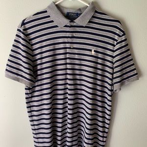 Grey and Navy Blue Striped Polo Size M